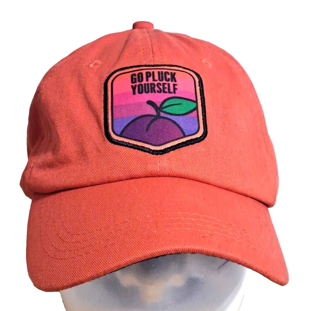 Go Pluck Yourself Baseball Hat Embroidered Patch Cap Orange Strapback Adjustable - Picture 2 of 8